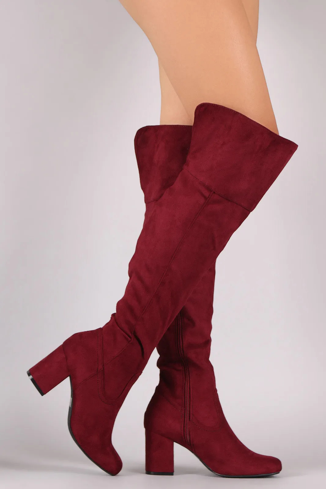 Wild Diva Lounge Suede OTK Block Heel Boots