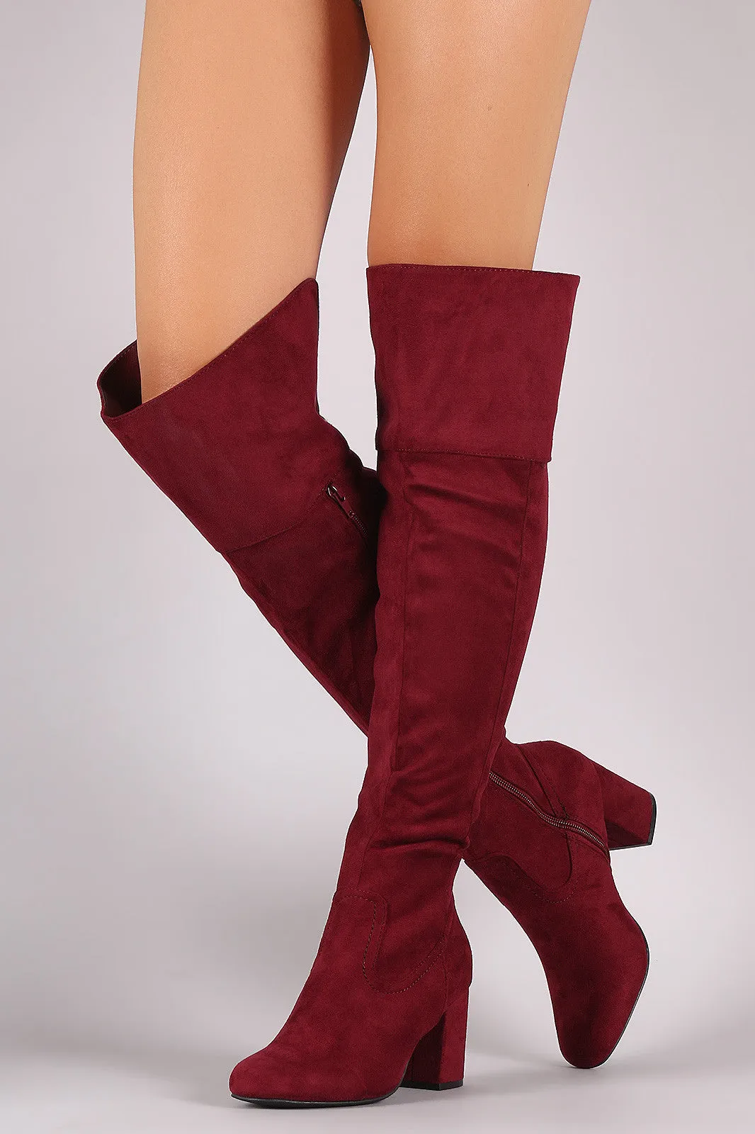 Wild Diva Lounge Suede OTK Block Heel Boots