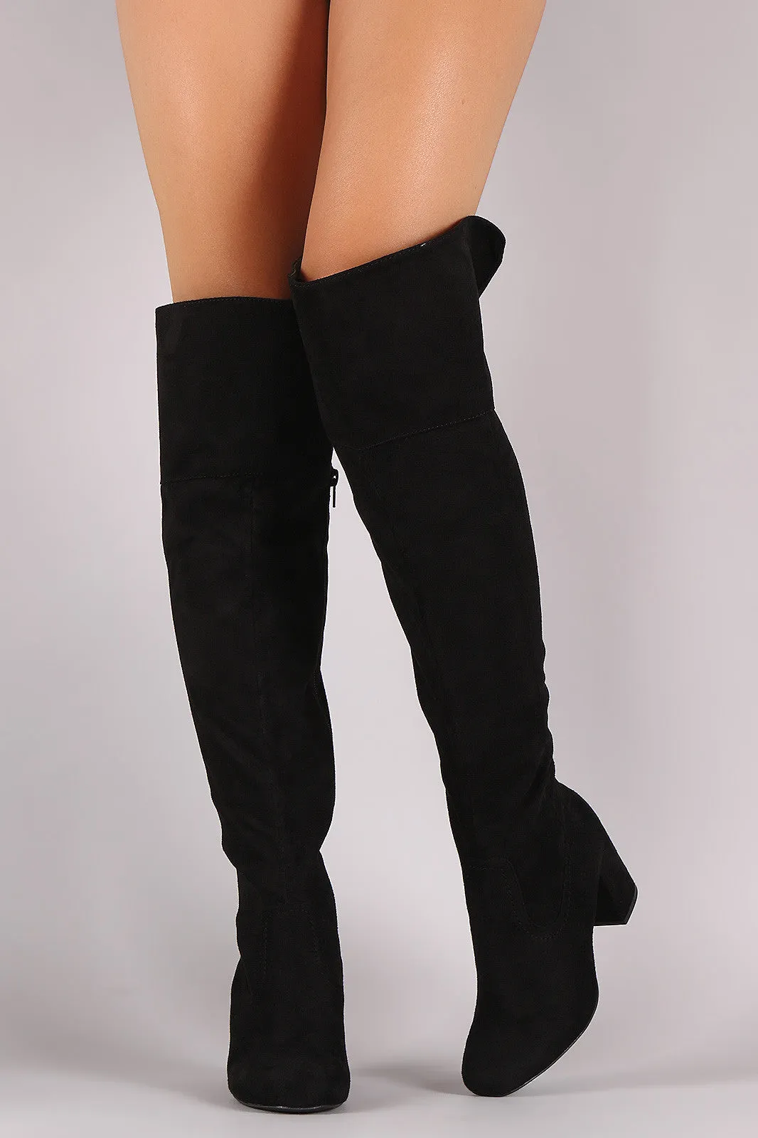 Wild Diva Lounge Suede OTK Block Heel Boots