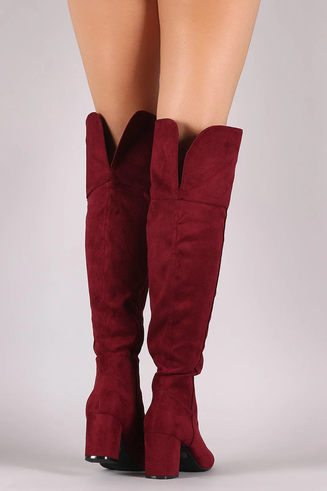 Wild Diva Lounge Suede OTK Block Heel Boots