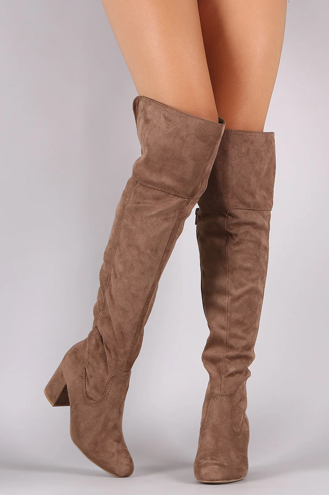 Wild Diva Lounge Suede OTK Block Heel Boots