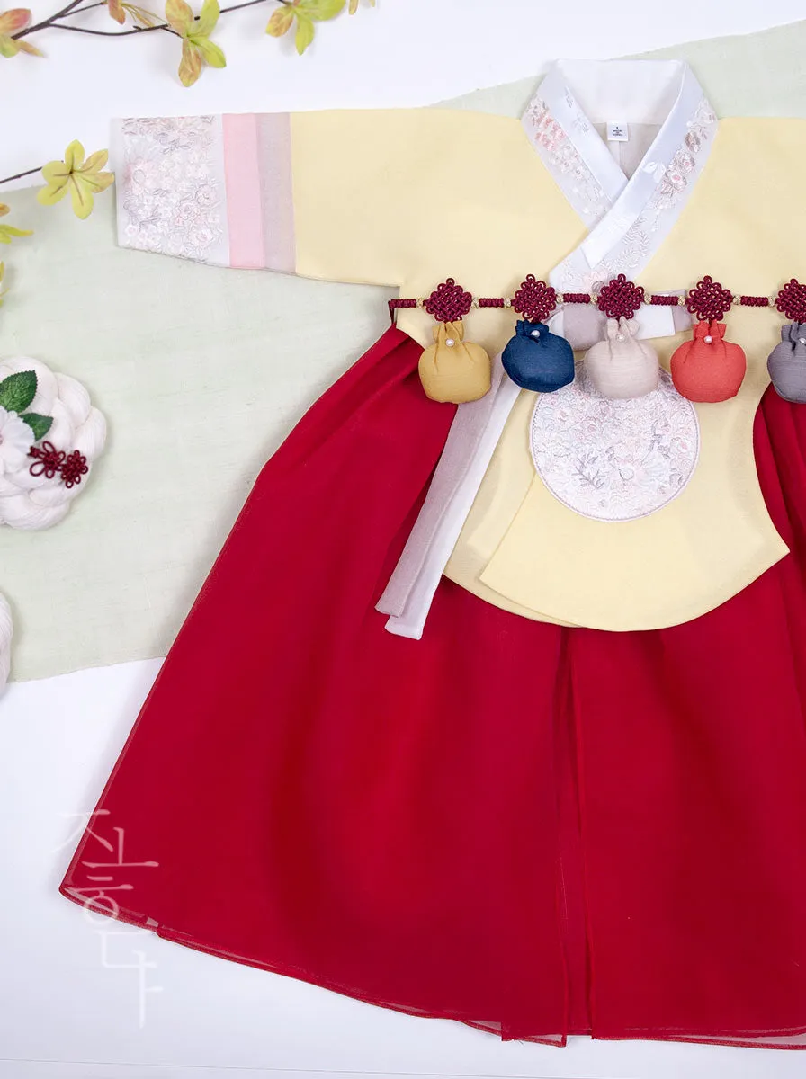 Wild Flower Baby Girl Hanbok in Yellow & Red