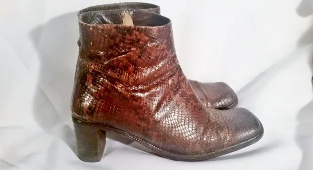 Womens VIA SPIGA ITALY PYTHON Snakeskin Leather Bootie Ankle BOOT Shoe 8.5 BROWN