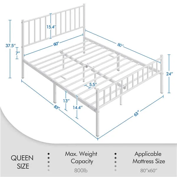 Yaheetech 14 Inch White Metal Bed