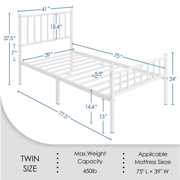 Yaheetech 14 Inch White Metal Bed