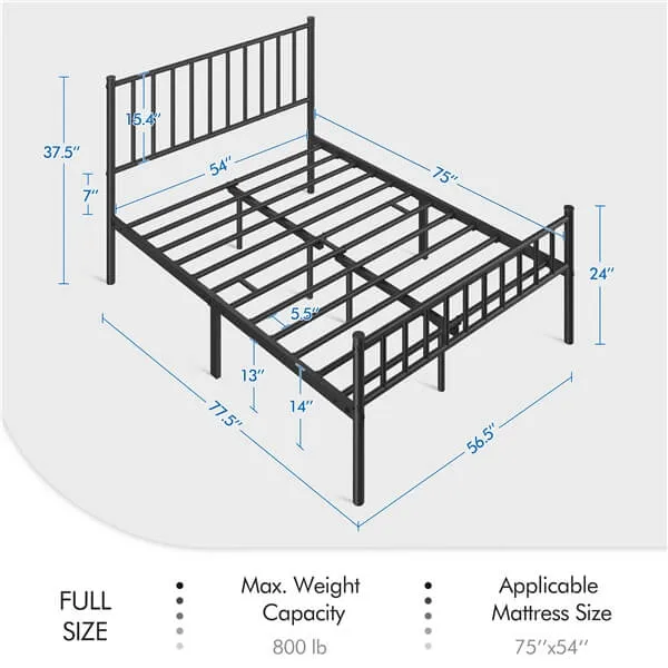 Yaheetech Minimalist Metal Bed Frame with Spindle Headboard and Footboard