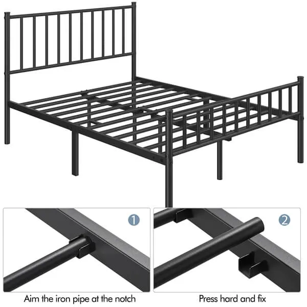 Yaheetech Minimalist Metal Bed Frame with Spindle Headboard and Footboard