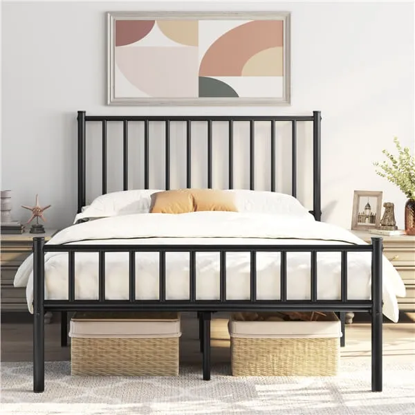 Yaheetech Minimalist Metal Bed Frame with Spindle Headboard and Footboard