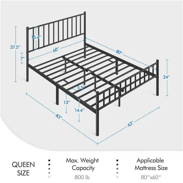 Yaheetech Minimalist Metal Bed Frame with Spindle Headboard and Footboard