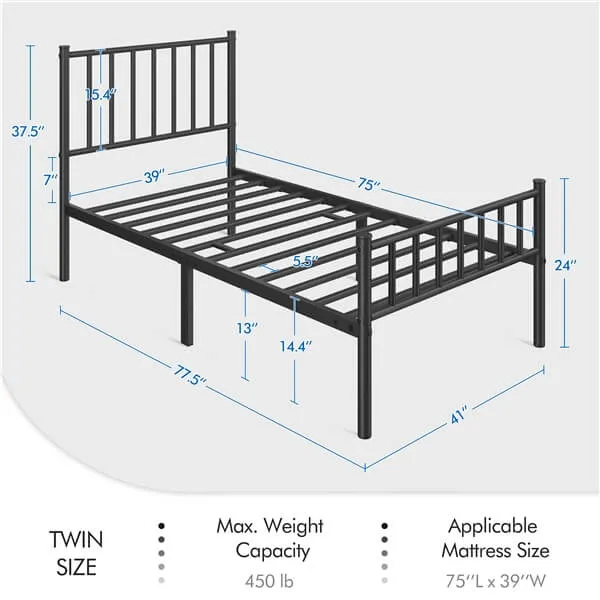 Yaheetech Minimalist Metal Bed Frame with Spindle Headboard and Footboard