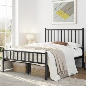 Yaheetech Minimalist Metal Bed Frame with Spindle Headboard and Footboard